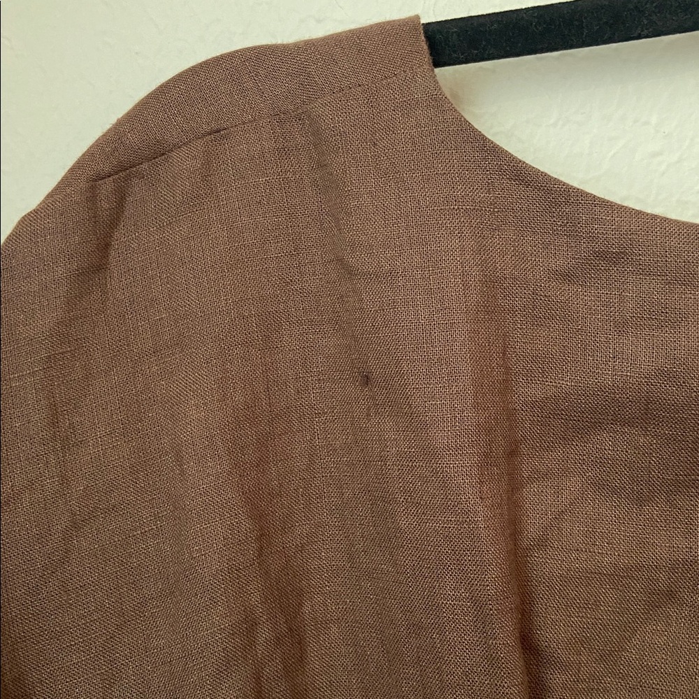 Anthropologie Exquise Amelie Brown Linen Pleated Mini Shirt Dress XL - Picture 6 of 8